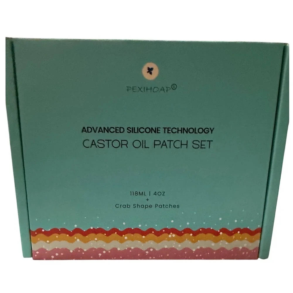 PEXIHOAP Organic Castor Oil Patch Set 4oz USDA Organic Oil 30 Crab Shape Patches